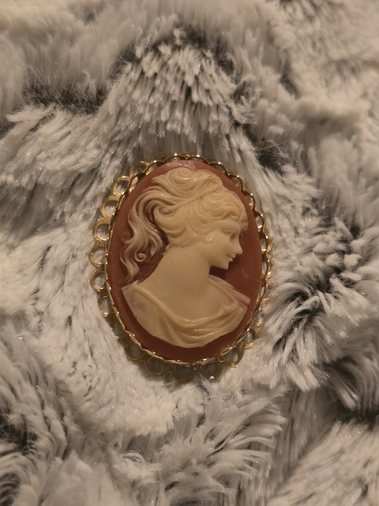 Vintage Jewelry - Vintage Cameo Brooch with Gold Frame 2"